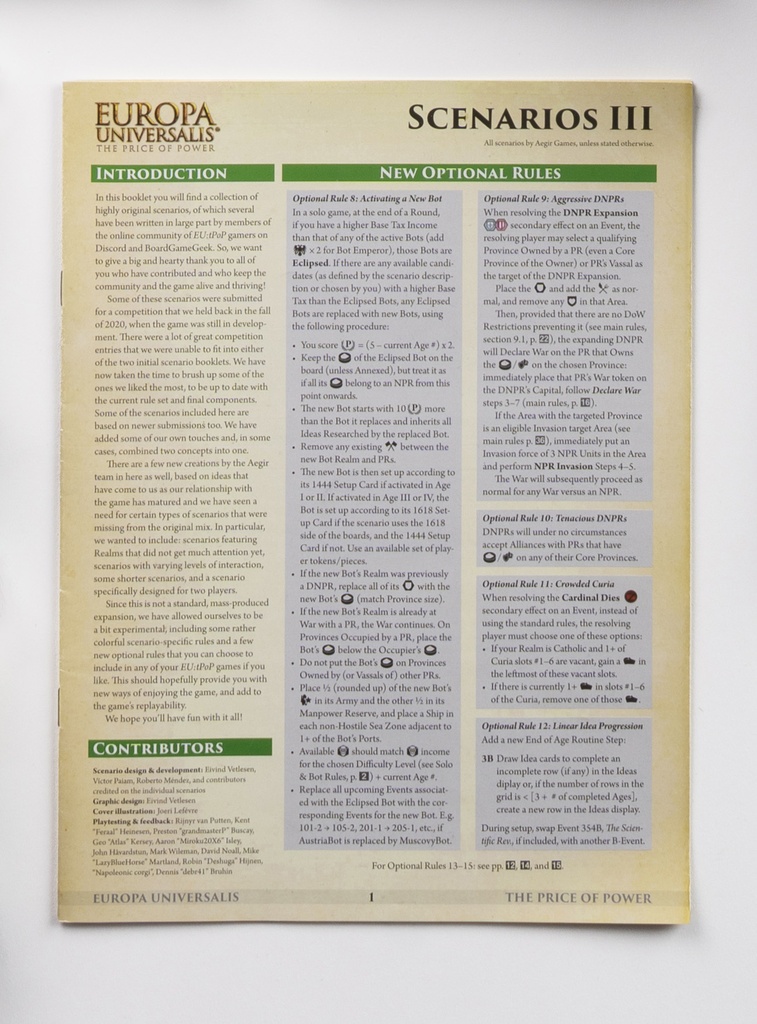Europa Universalis: TPoP | Scenarios III (printed booklet)